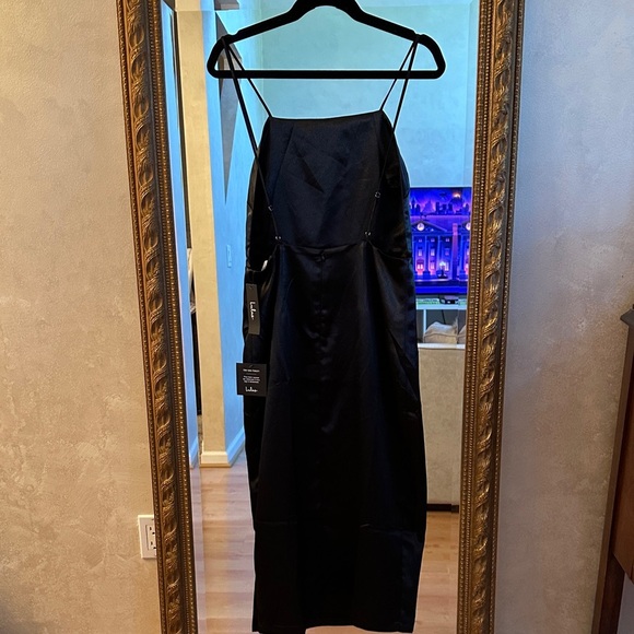 NWT Lulu's Dress - Kaisley black satin backless midi dress sz large - Picture 3 of 4